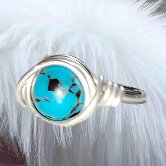 Jewelry - .🎄10/$20. ~Hand Wired Ring with Blue and Black Reconstituted Turquoise Stone